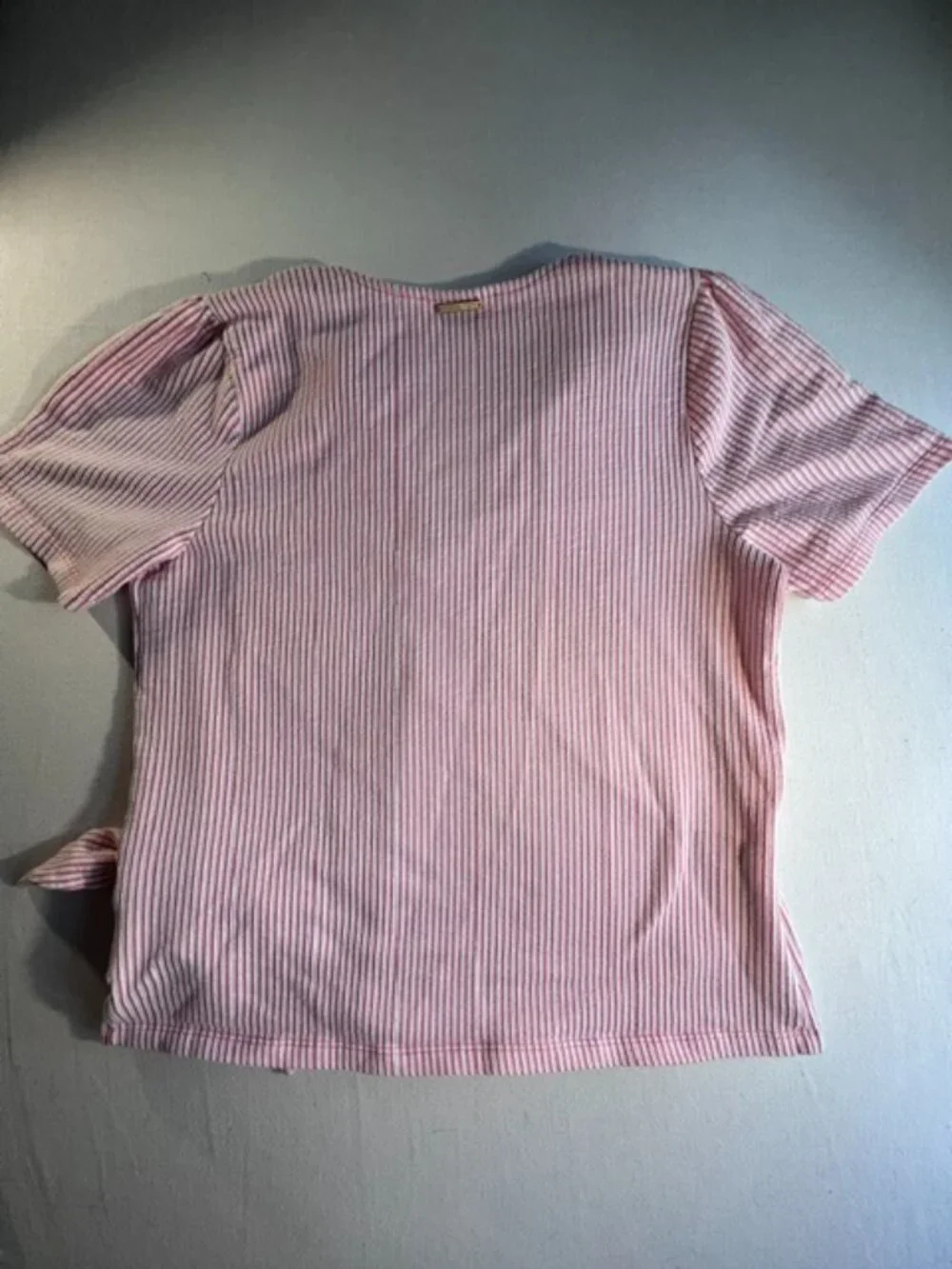 MICHAEL KORS short-sleeve wrap top pink white vertical stripes v neck‎ Women's